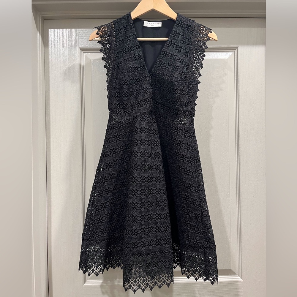 Sandro Paris Black Lace Dress with Transparent Details - LIKE NEW - Picture 5 of 6